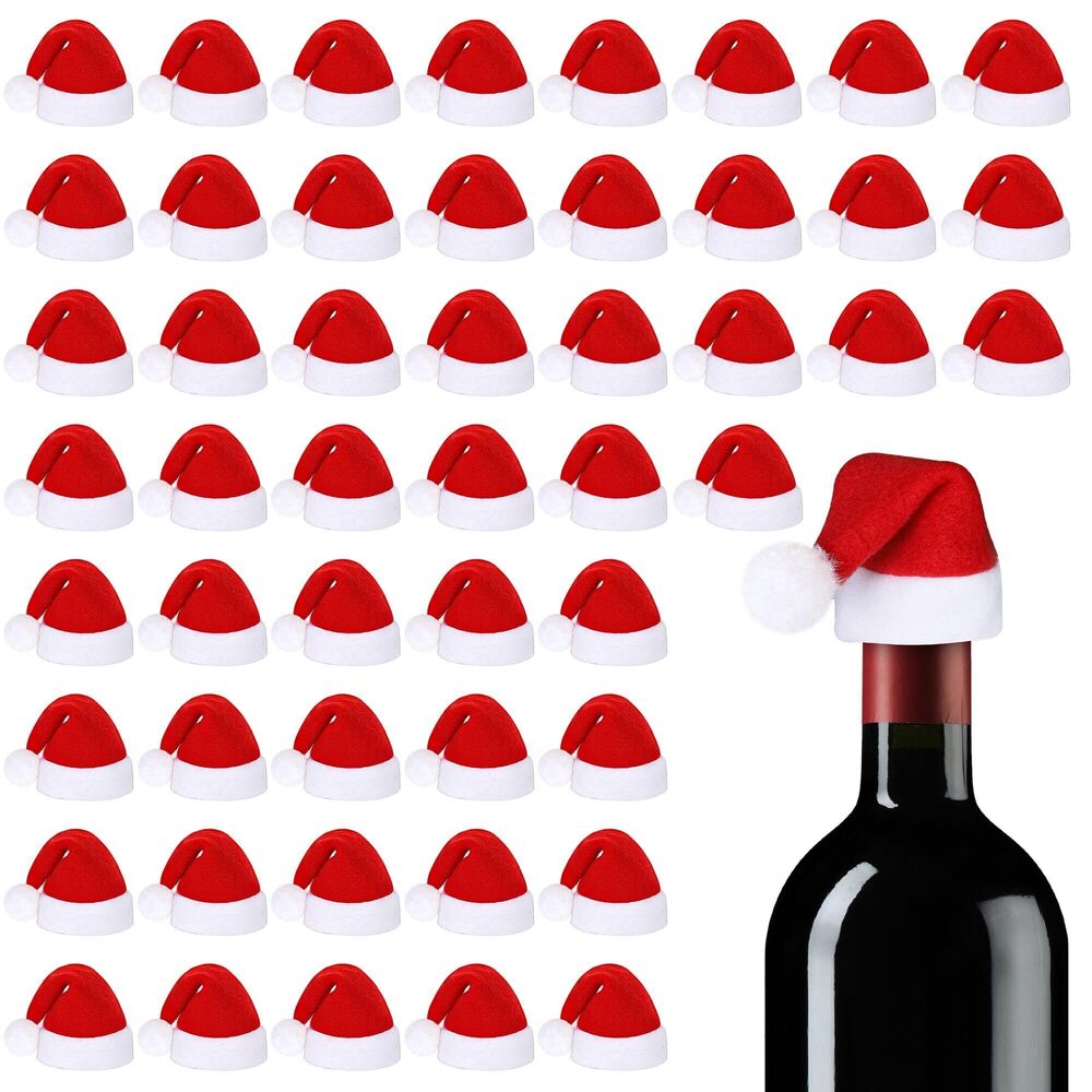 6129 50 PCS Mini Santa Hats for Craft Velvet Xmas Hat Bulk for Bottle
